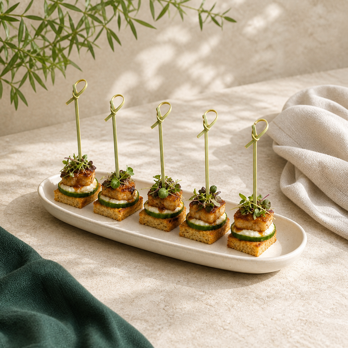 Knotted bamboo picks presented in appetizers