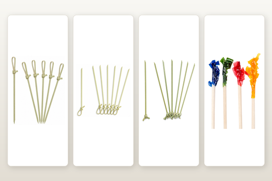 Uncommon knotted bamboo and frill picks shown from exact catalog product assets
