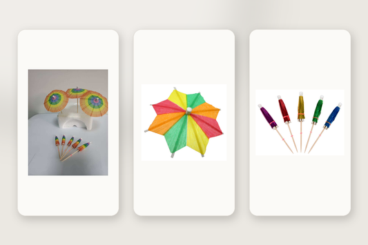 Uncommon cocktail umbrellas shown from exact catalog product assets