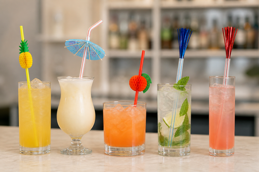 Uncommon decorative drinking straws in a professional beverage service lineup