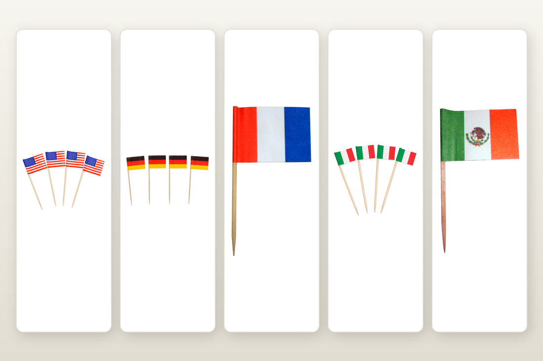 Uncommon country flag picks arranged for buffet and international event service