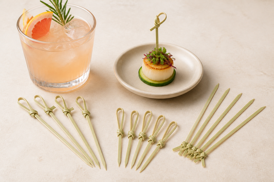 Uncommon knotted bamboo cocktail picks in three foodservice lengths