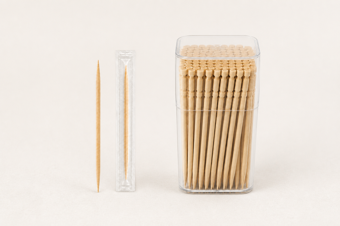 Uncommon clear-wrapped toothpicks and carved wood picks for foodservice