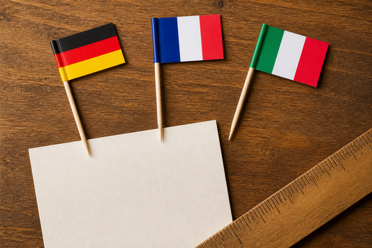 Uncommon Germany, France and Italy flag picks arranged as buyer samples