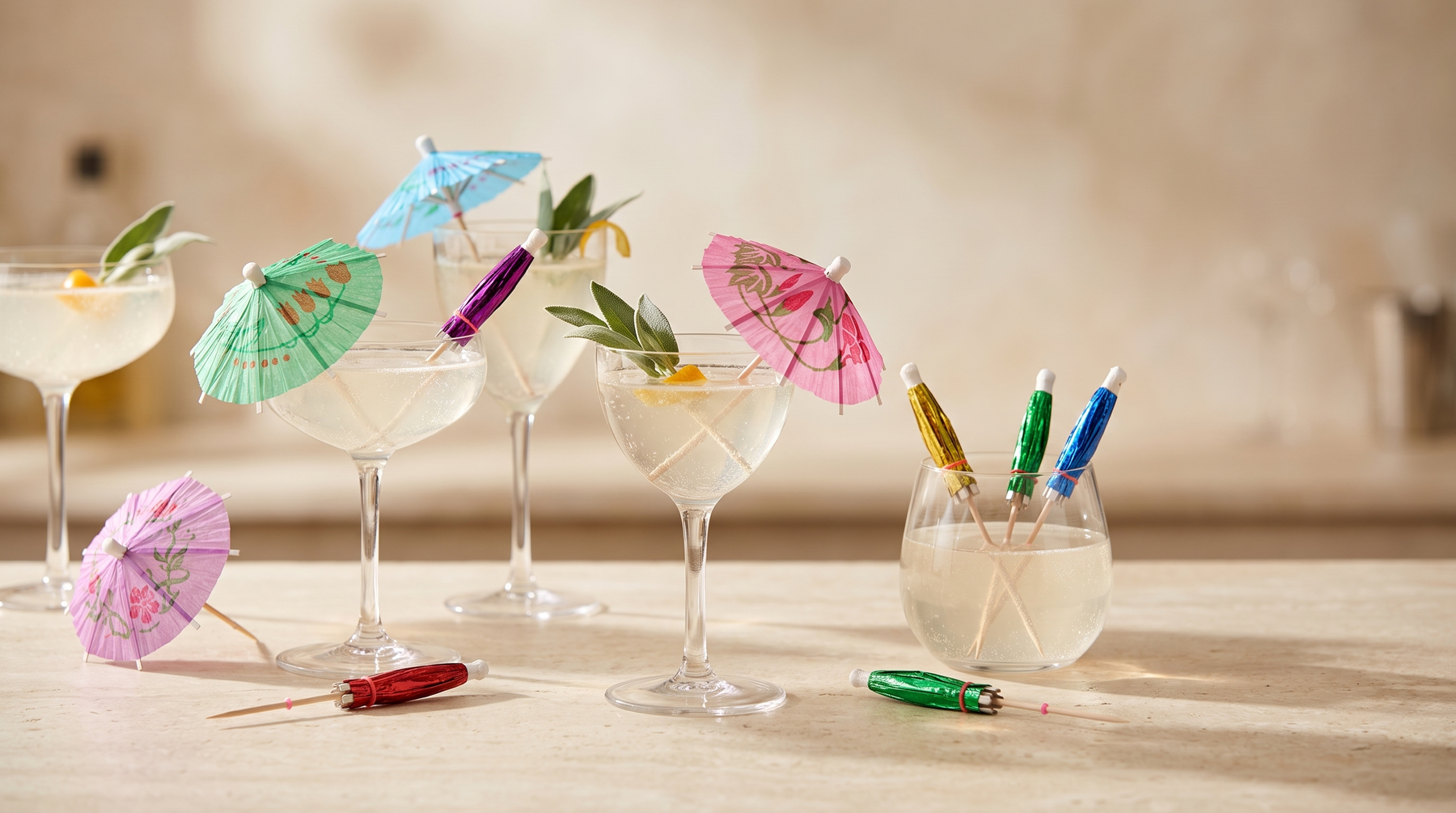 Cocktail umbrella picks collection banner