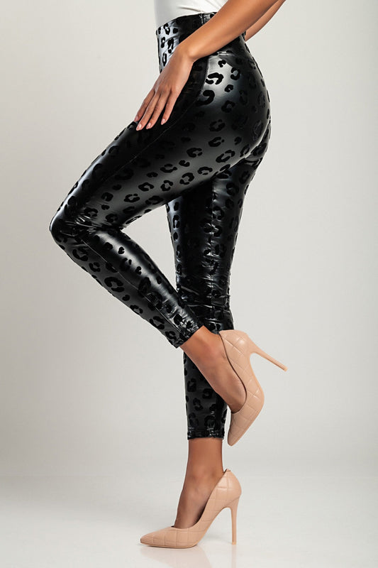 Fashionable leggings in faux leather, black