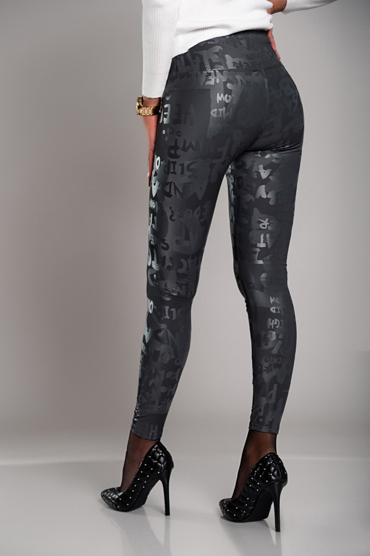 Wide Waistband Lined Leggings, Gray