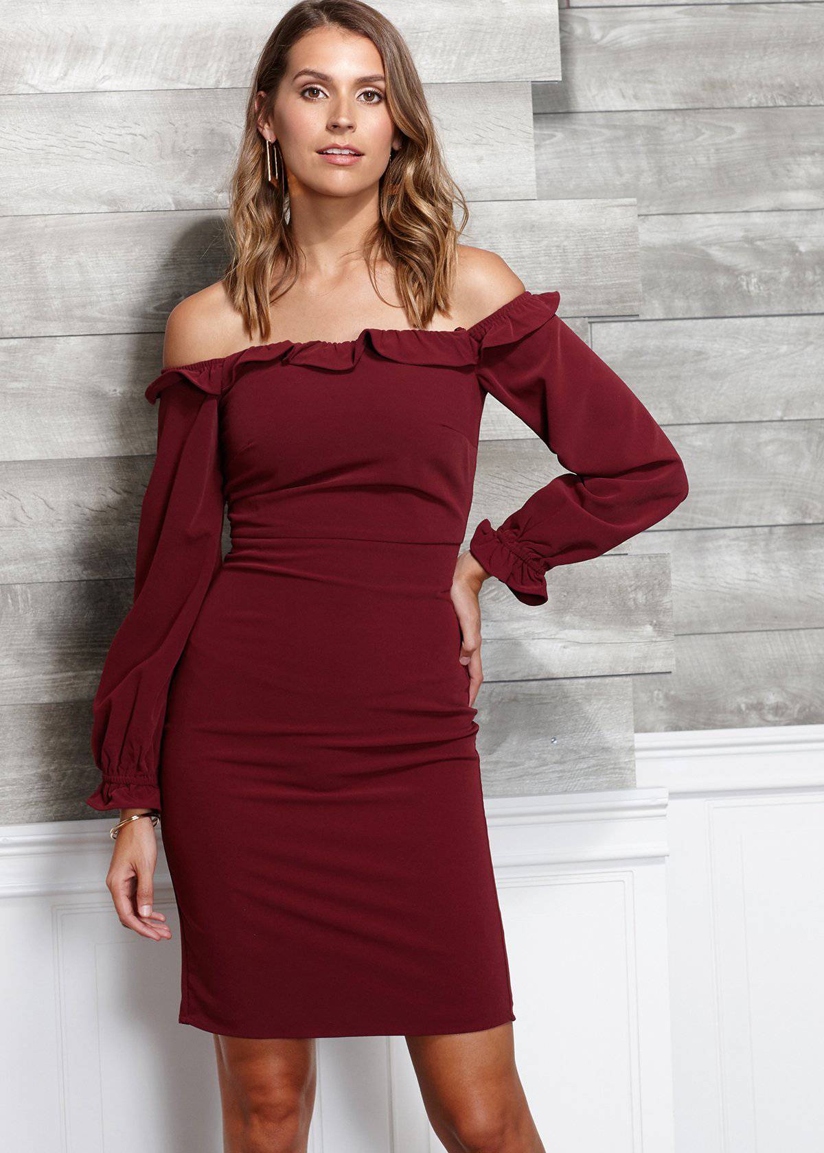 Women's Off Shoulder Bodycon Dress In Red