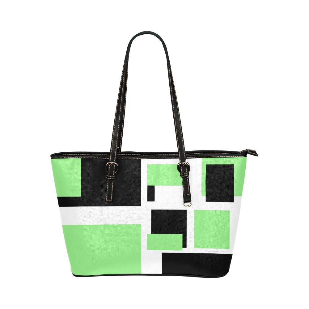 Large Leather Tote Shoulder Bag - Tricolor Black B6008389