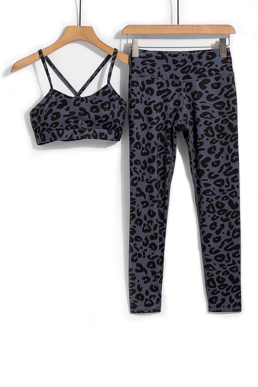 Charcoal Leopard Sports Bra and Leggings Set