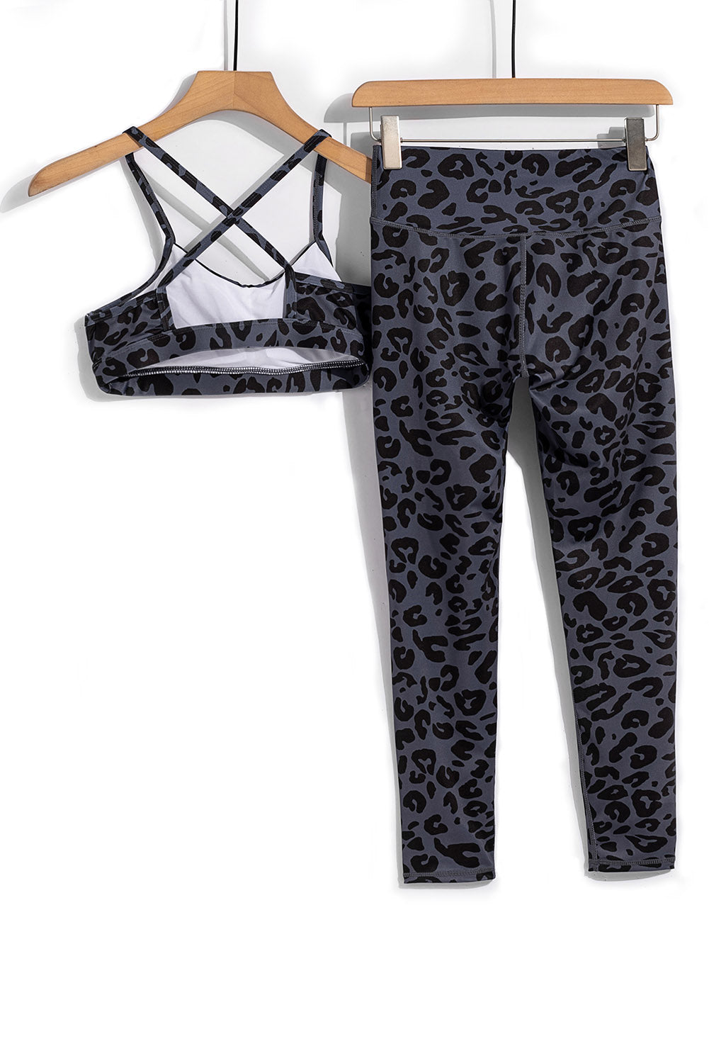 Charcoal Leopard Sports Bra and Leggings Set