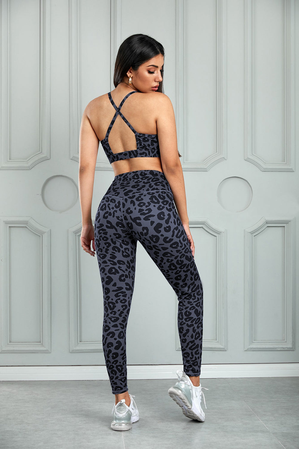 Charcoal Leopard Sports Bra and Leggings Set