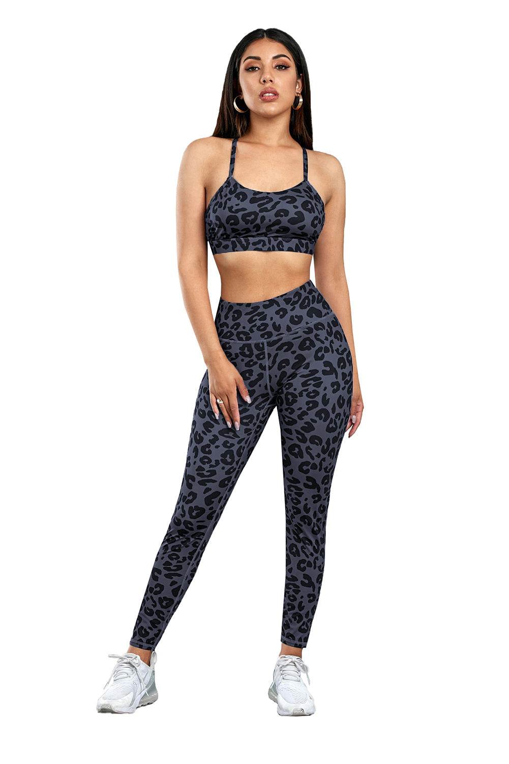 Charcoal Leopard Sports Bra and Leggings Set