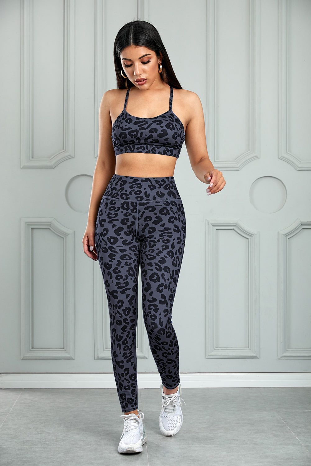 Charcoal Leopard Sports Bra and Leggings Set