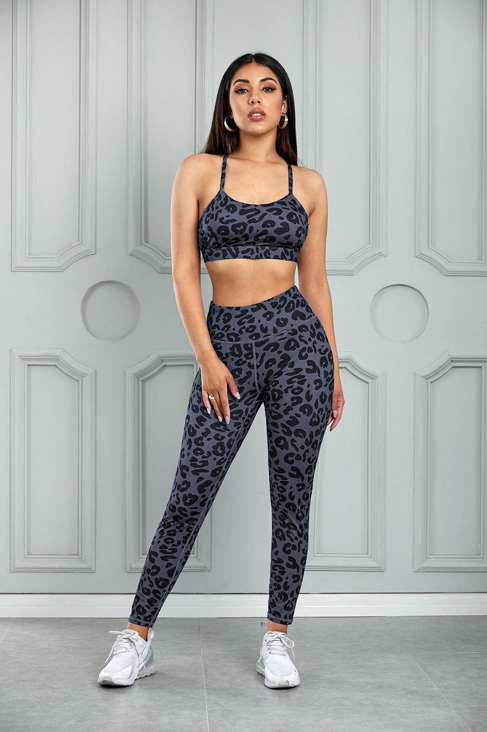 Charcoal Leopard Sports Bra and Leggings Set