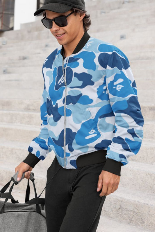 Blue Dots Camouflage Bomber Jacket