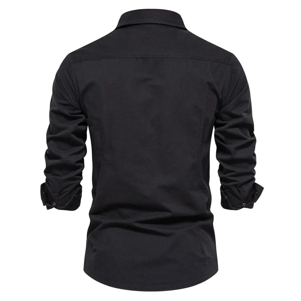 Mens Long Sleeve Dual Pockets Military Shirt