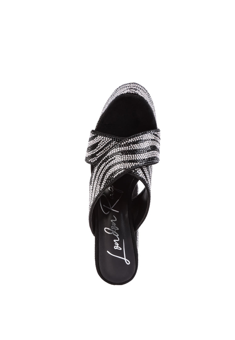 Sinful High Platform Patterned Diamante Slides