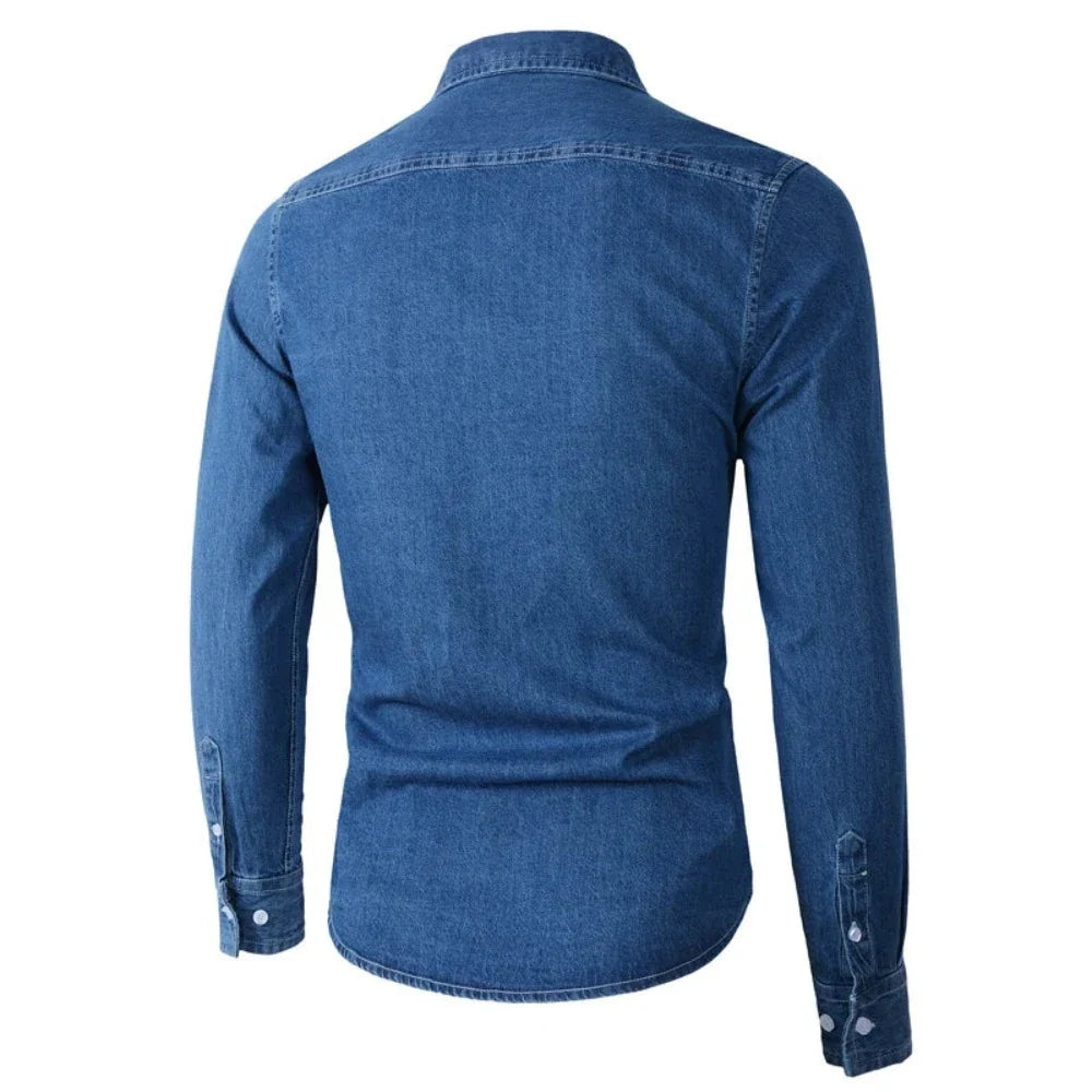 Mens Long Sleeve Single Pocket Denim Shirt