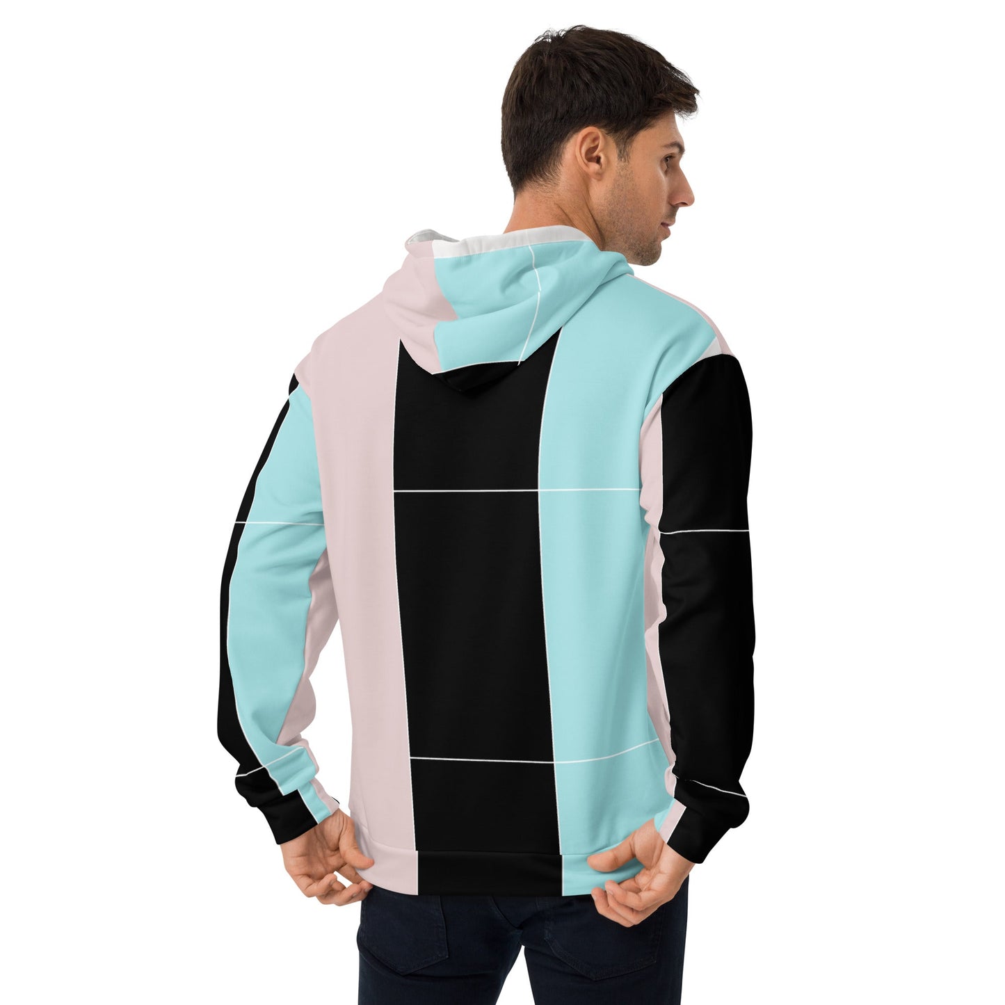 Mens Graphic Hoodie Pastel Pink Black Blue Colorblock Lines