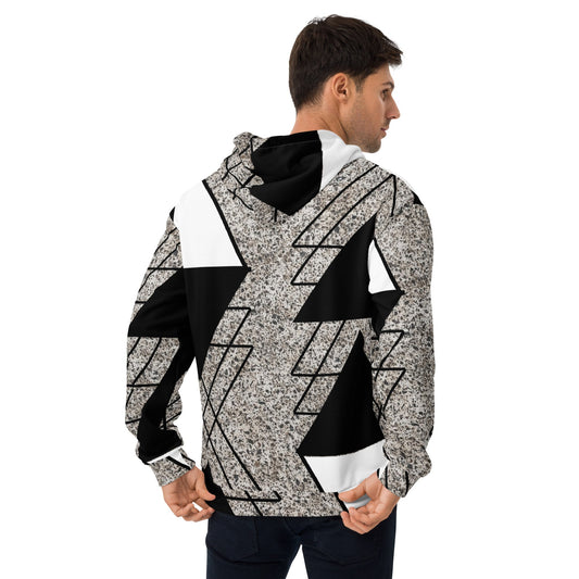 Mens Graphic Hoodie Black And White Triangular Colorblock