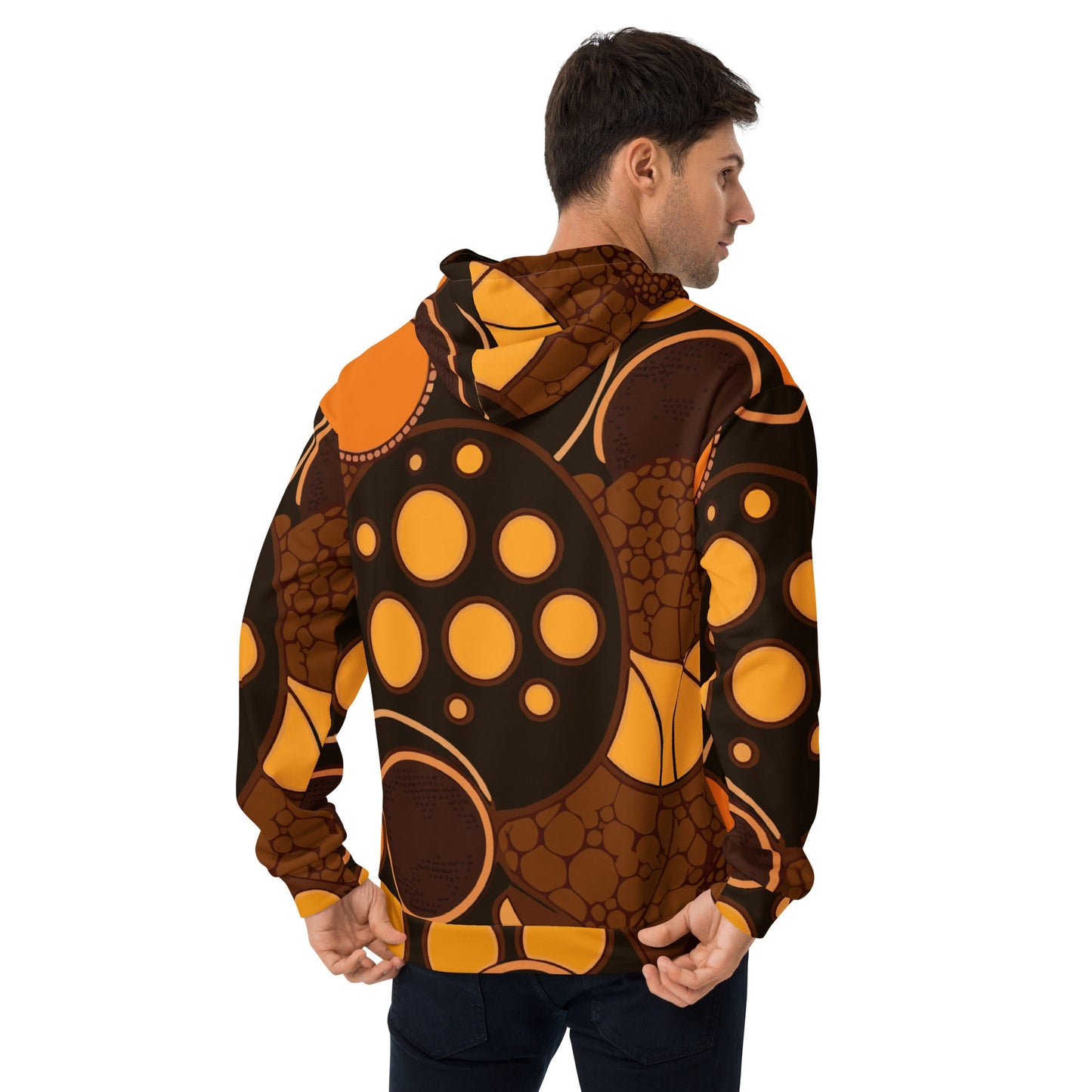 Mens Graphic Hoodie Orange Brown Spotted Print