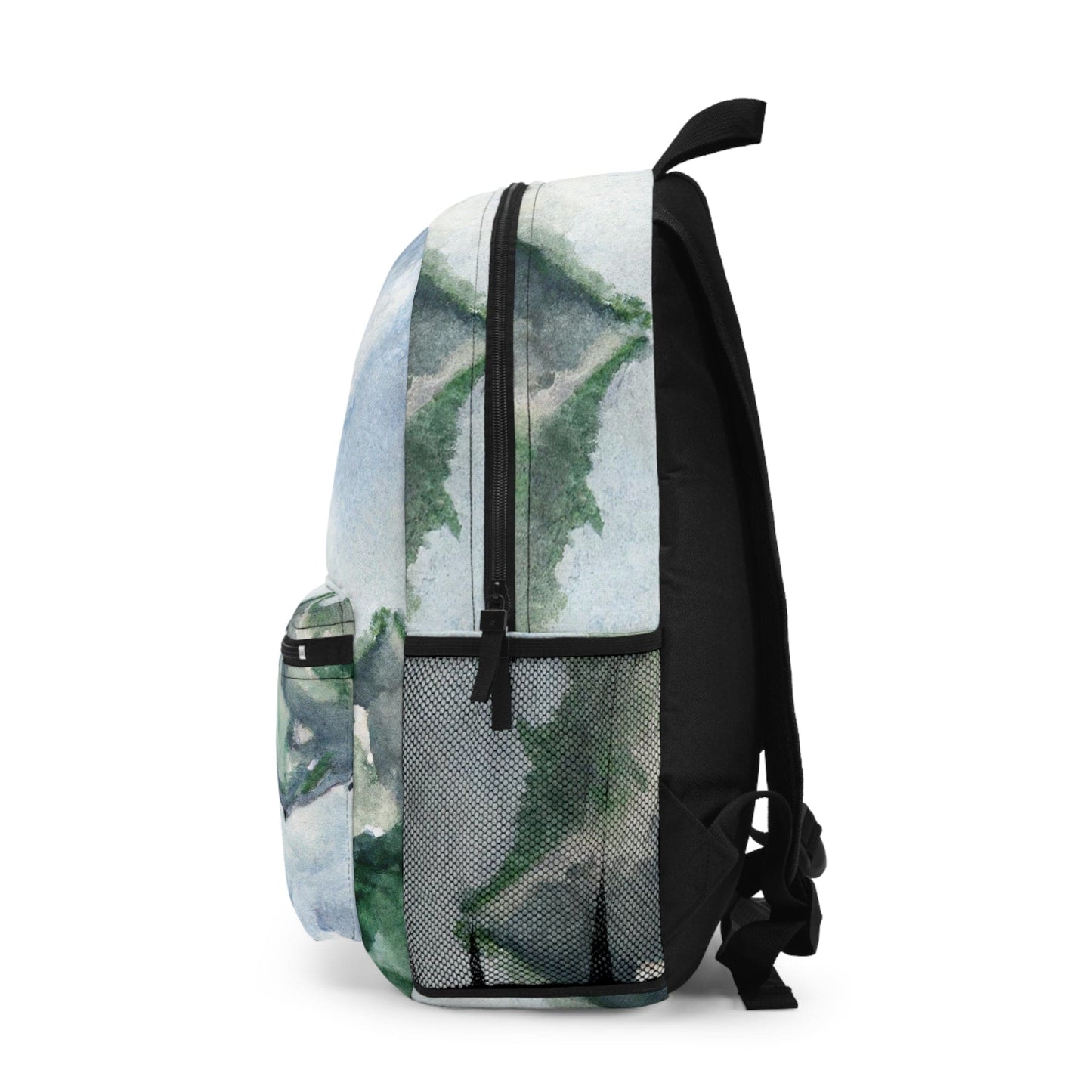 Backpack - Large Water-resistant Bag, Green Mountainside Nature