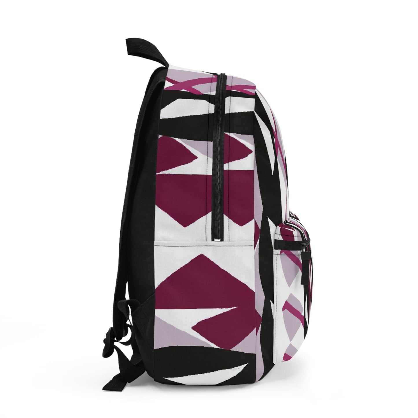 Backpack - Large Water-resistant Bag, Mauve Pink And Black Geometric