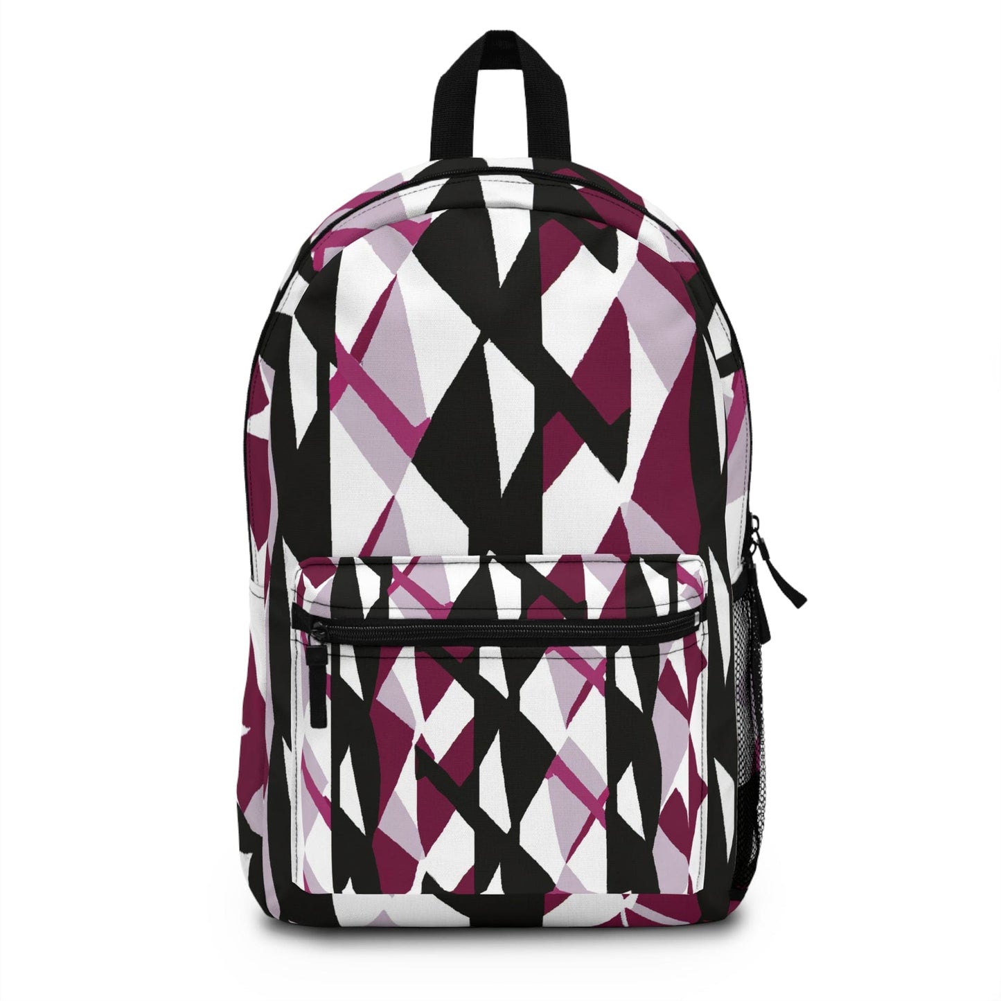 Backpack - Large Water-resistant Bag, Mauve Pink And Black Geometric