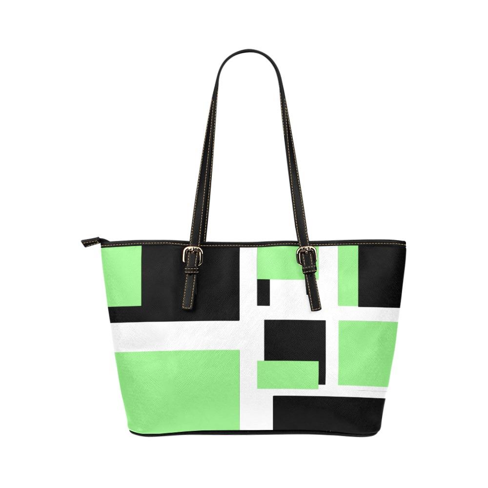 Large Leather Tote Shoulder Bag - Tricolor Black B6008389