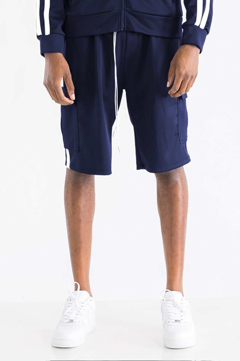 TWO STRIPE CARGO POCKET TRACK SHORTS