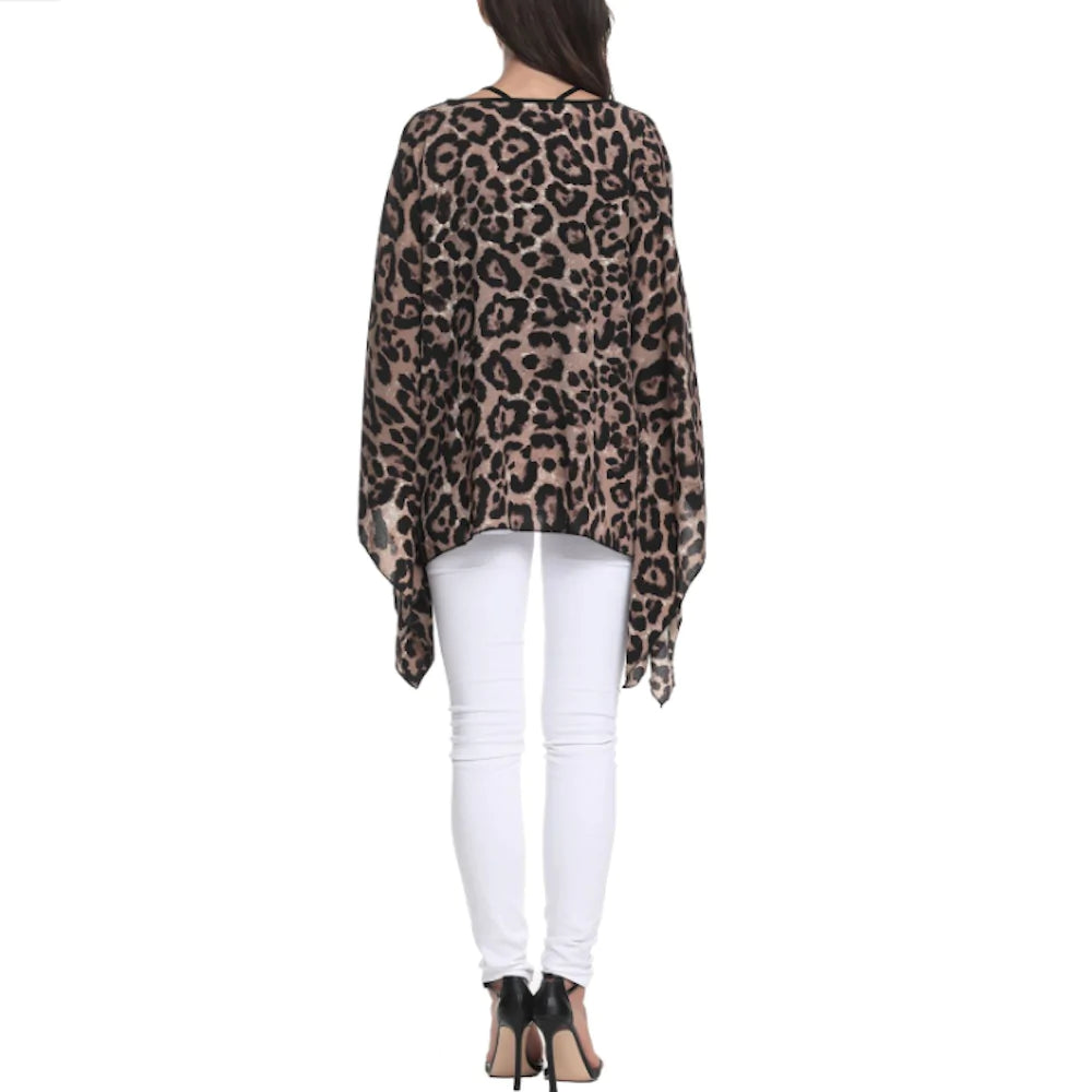 Womens Leopard Print Batwing Chiffon Top