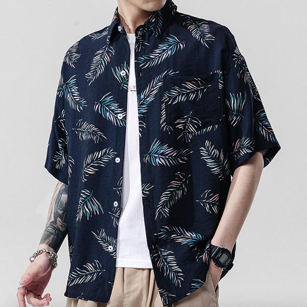 Mens Loose Fit Summer Floral Hawaiian Shirt