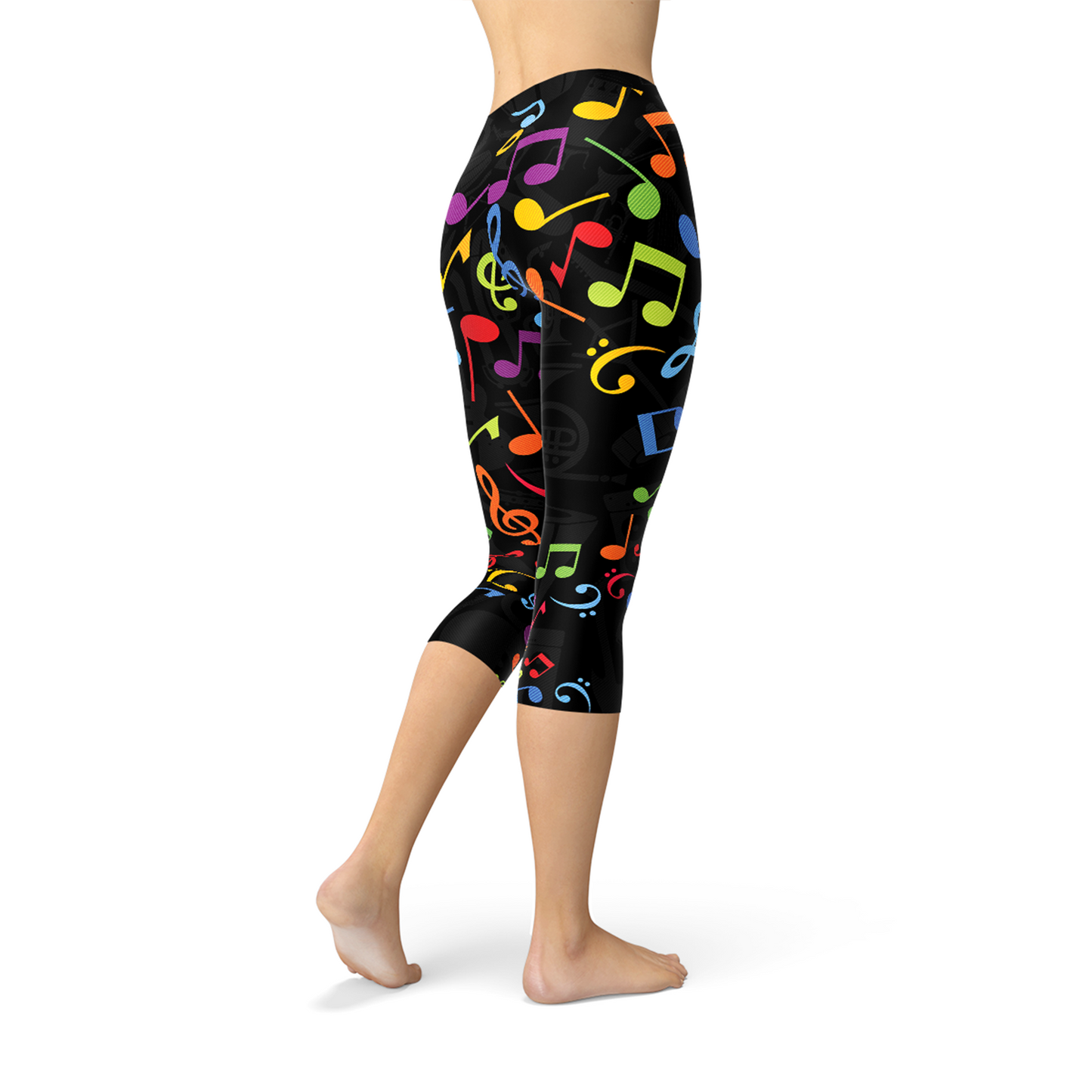 Women's Colorful Music Notes Capri Leggings