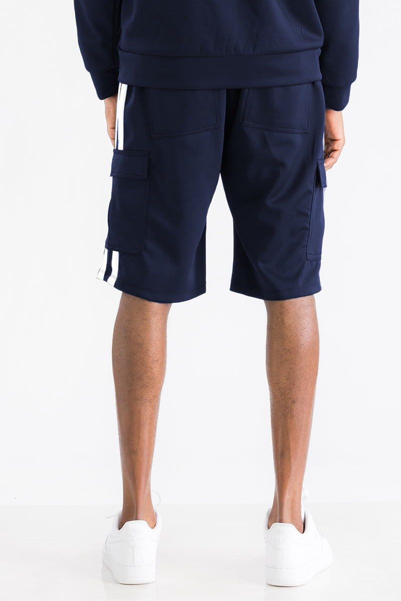 TWO STRIPE CARGO POCKET TRACK SHORTS