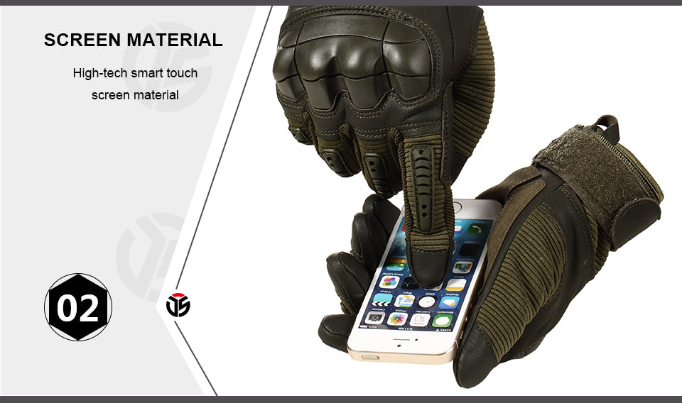 Touch Screen Tactical Rubber Hard Knuckle Full Finger Gloves