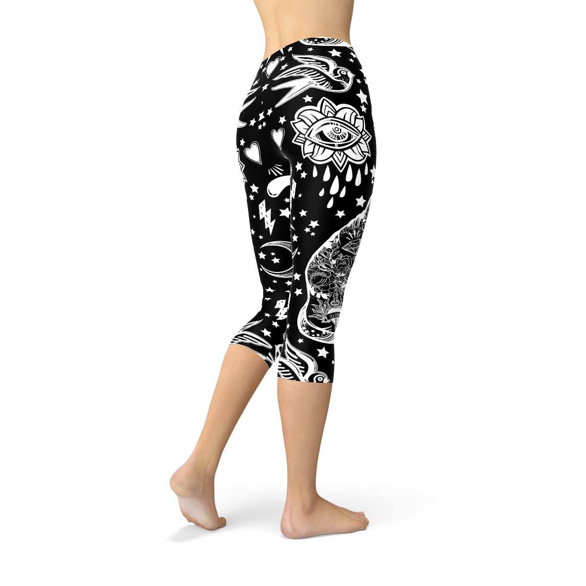 Women's Black Magic Cat Capri Leggings