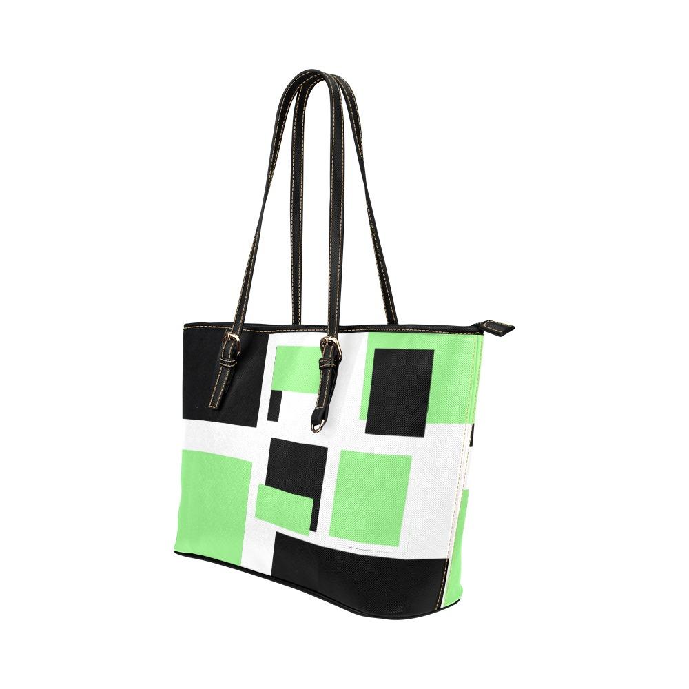 Large Leather Tote Shoulder Bag - Tricolor Black B6008389