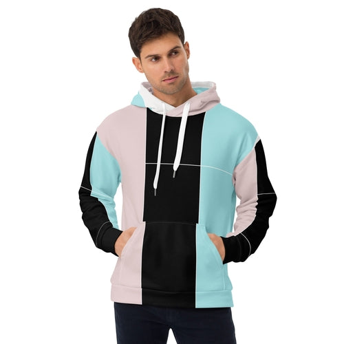 Mens Graphic Hoodie Pastel Pink Black Blue Colorblock Lines