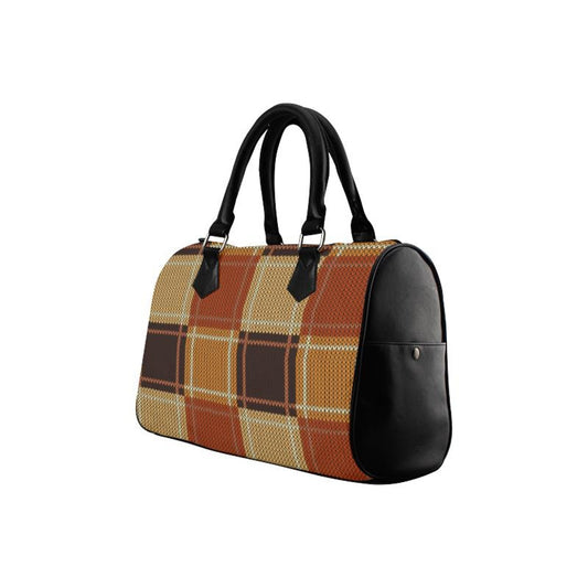 Handbags, Brown Checker Boston Style Top-handle Bag