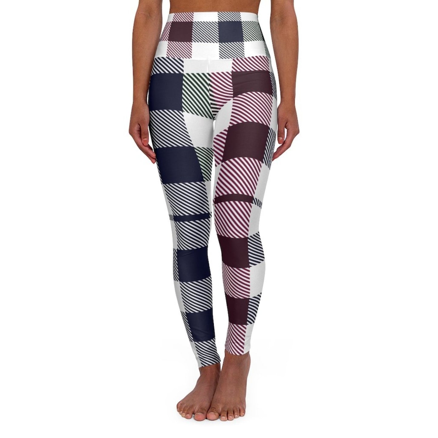 Women's High-waist Fitness Legging Yoga Pants, Multicolor Plaid