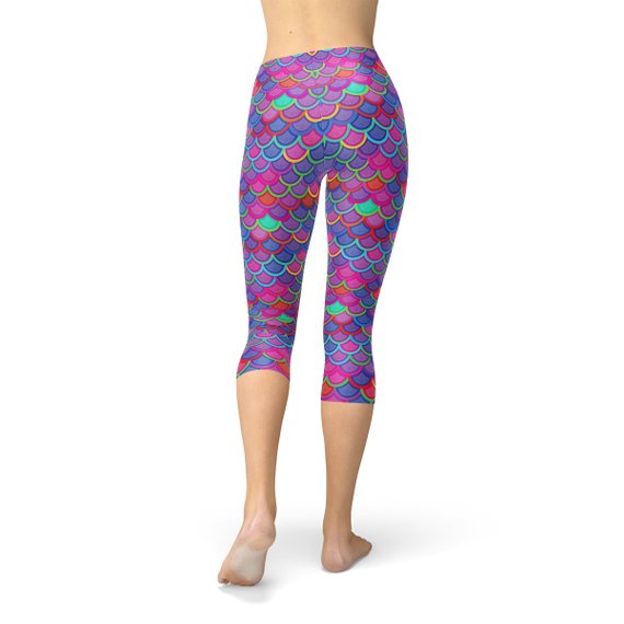 Women's Purple Pink Mermaid Capri Leggings