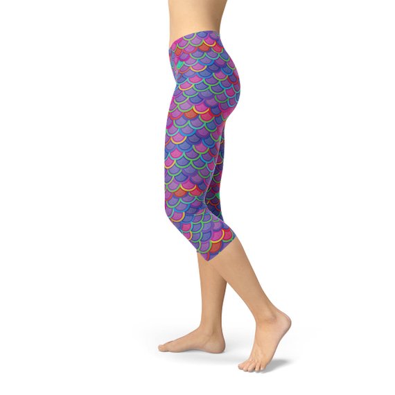 Women's Purple Pink Mermaid Capri Leggings