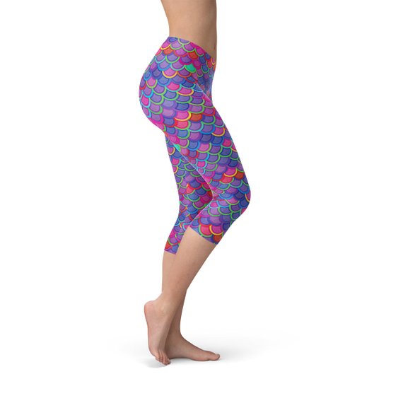 Women's Purple Pink Mermaid Capri Leggings