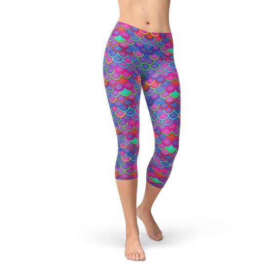 Women's Purple Pink Mermaid Capri Leggings