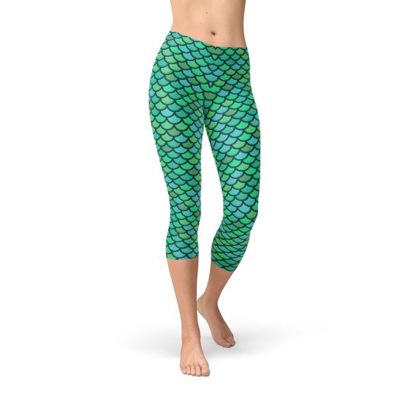 Women's Green Mermaid Capri Leggings