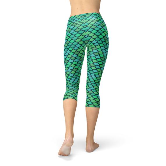 Women's Green Mermaid Capri Leggings