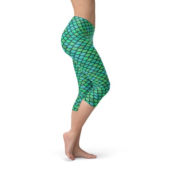 Women's Green Mermaid Capri Leggings