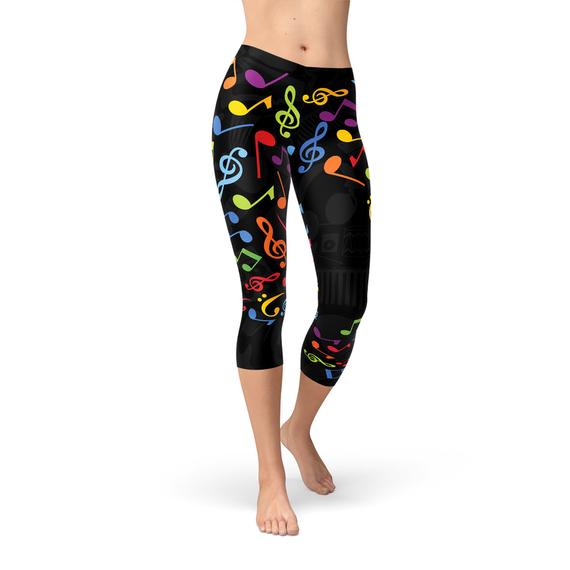 Women's Colorful Music Notes Capri Leggings