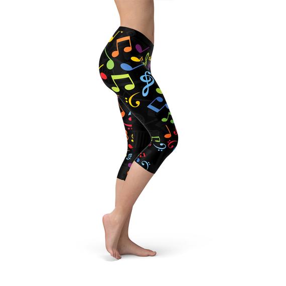 Women's Colorful Music Notes Capri Leggings